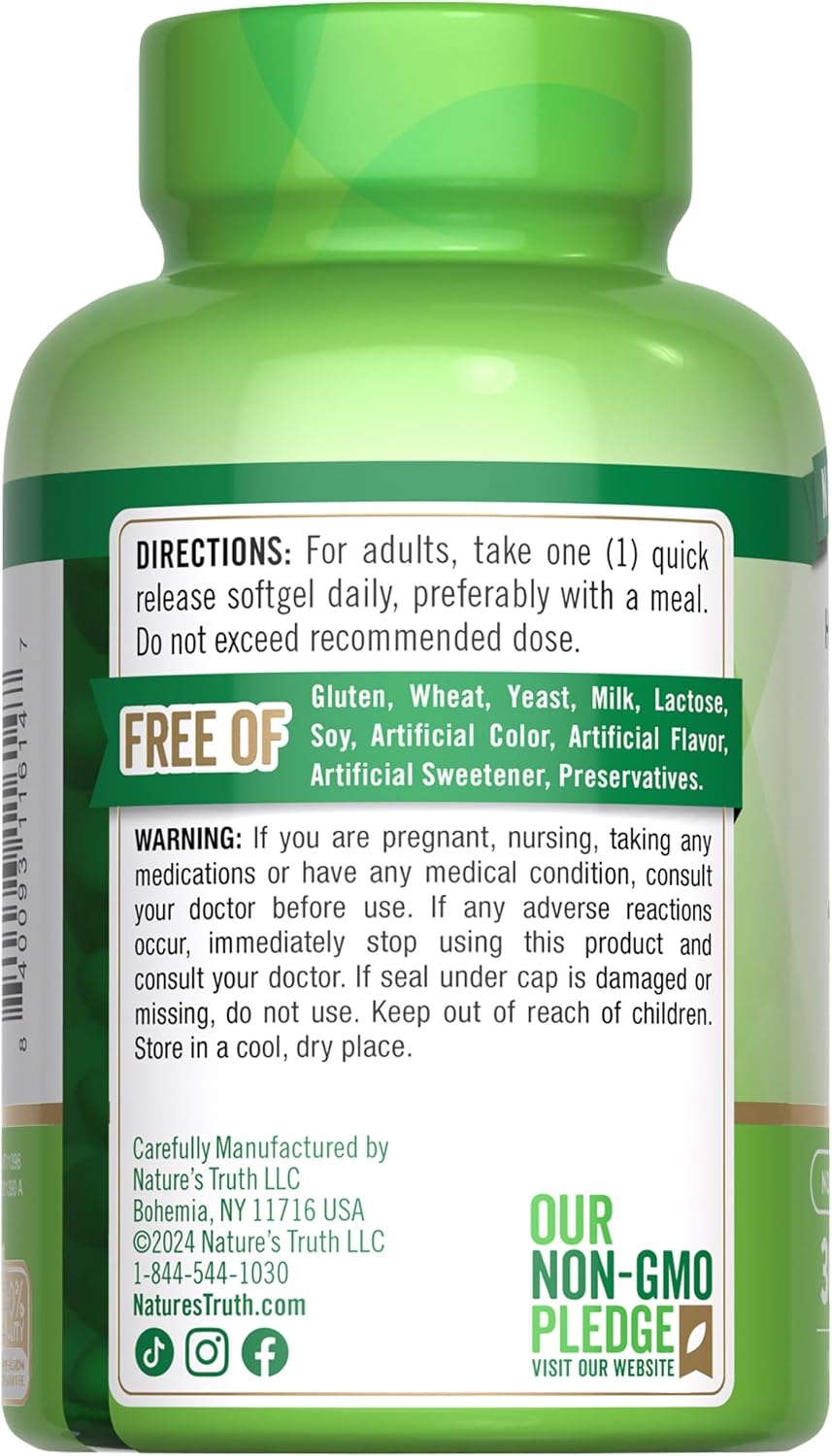 Nature's Truth Vitamin D3 10000 IU Softgels, 300 Count - Extra Strength, Non-GMO & Gluten-free - görsel 7