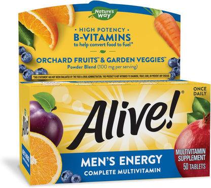 Nature's Way Alive! Men's Complete Daily Multivitamin, Supports Energy Metabolism & Muscle Function, with B Vitamins, Gluten-free, 130 Tablets