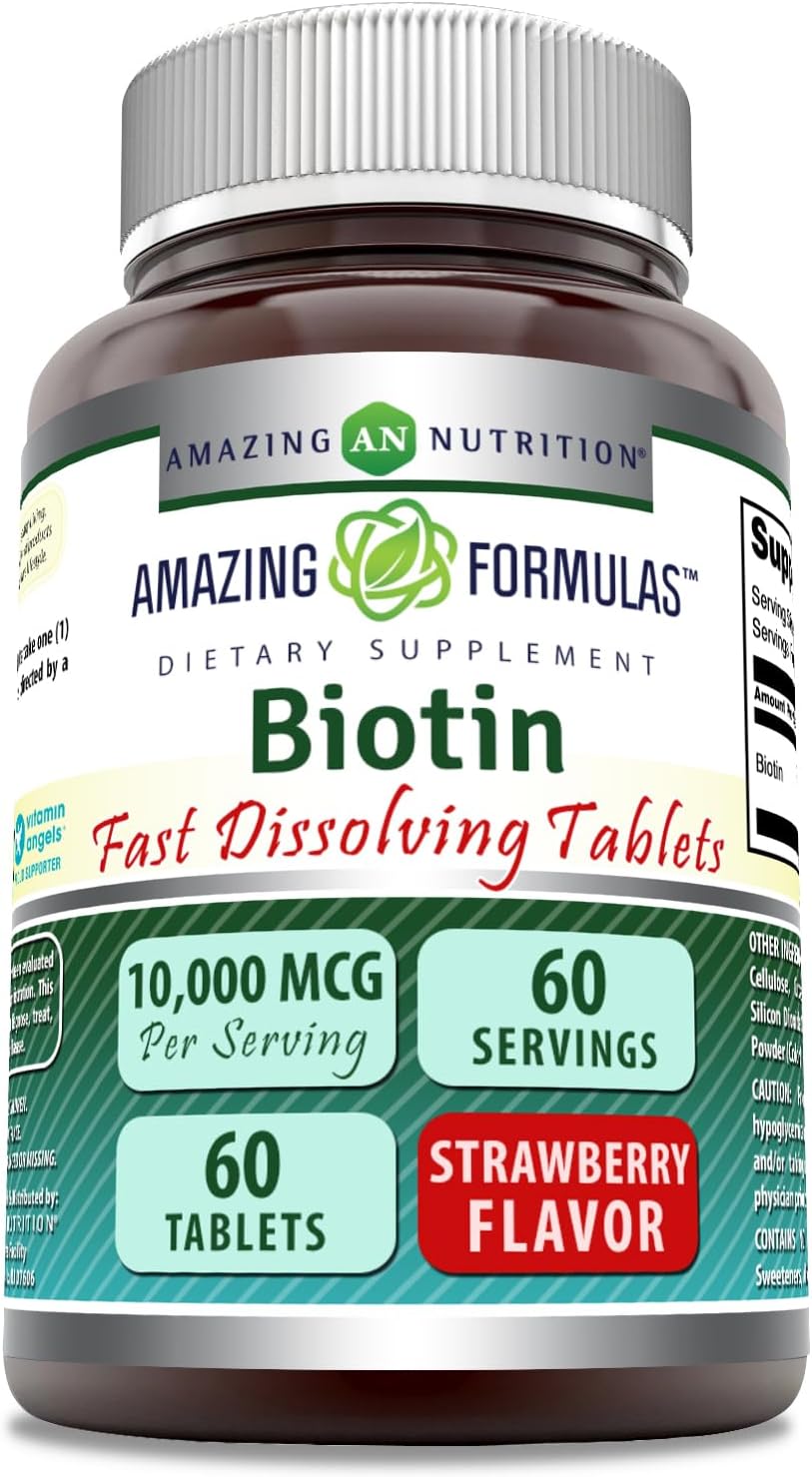 Amazing Formulae Biotin 10,000 mcg Fast Dissolve Tablets, Strawberry, 60 Count - görsel 1