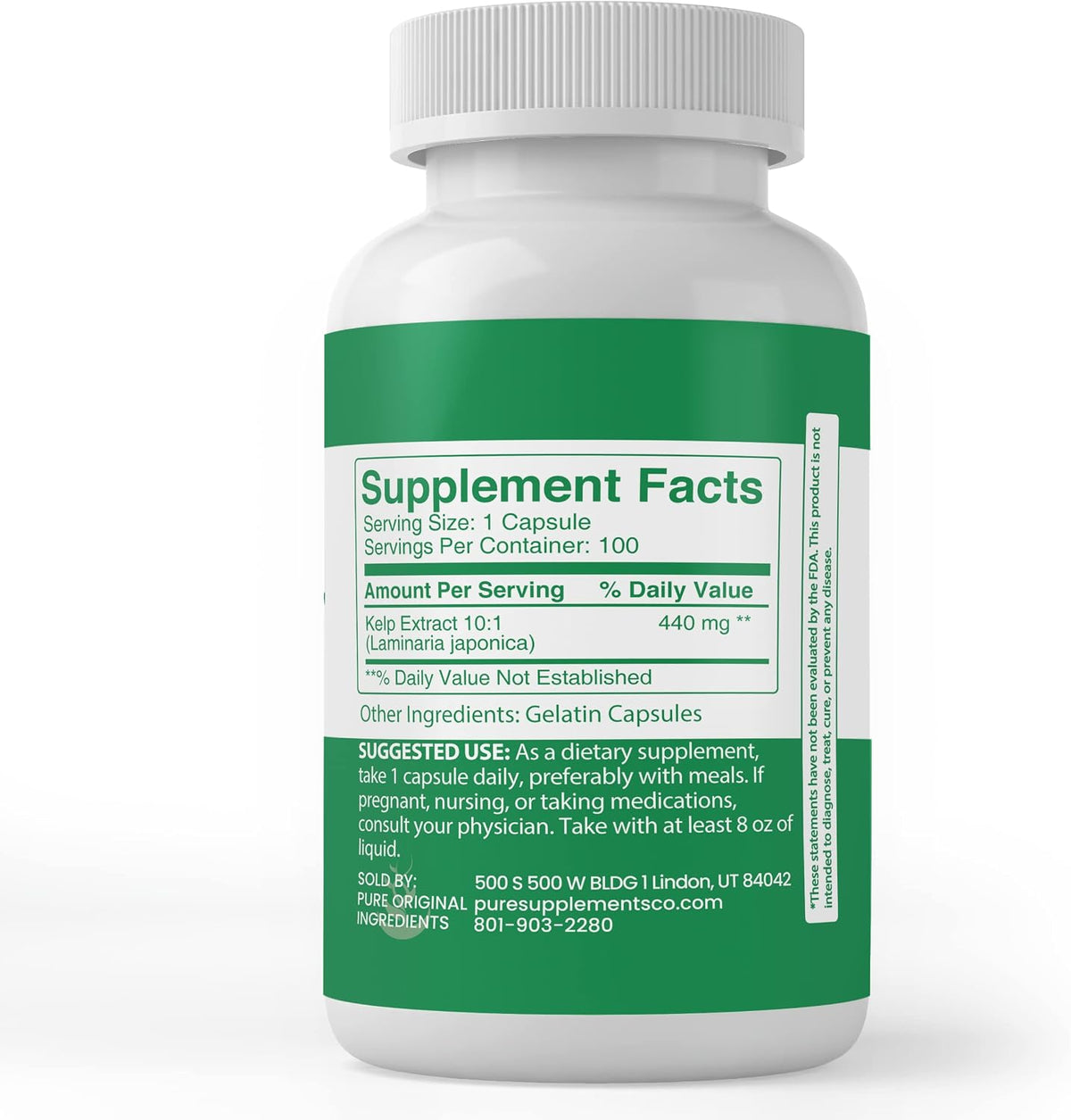 PURE ORIGINAL INGREDIENTS Kelp Extract (100 Capsules) - No Additives or Fillers - görsel 3