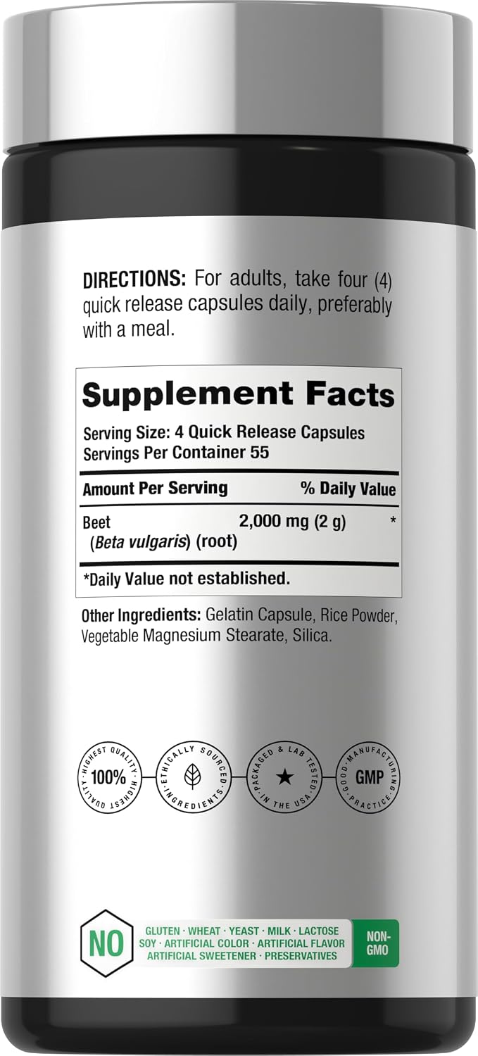 Horbäach Beet Root Powder Capsules | 220 Capsules | Non-GMO & Gluten-free - görsel 2