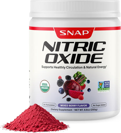 Snap Supplements Organic Beetroot Powder Nitric Oxide Supplement with Pomegranate & Red Spinach, Mixed Berry, 30 Servings