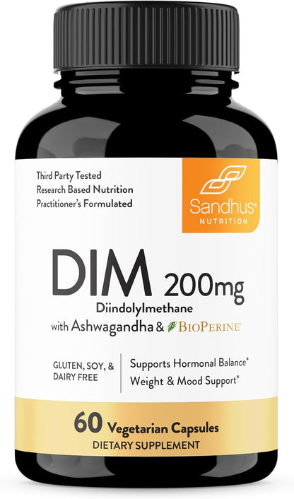 Sandhu's DIM Supplement 200 mg with Ashwagandha and BioPerine - 60 Capsules