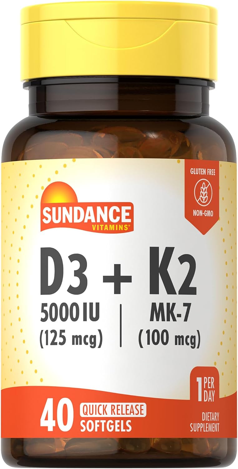 Sundance Vitamin D3 K2 | 40 Quick Release Softgels | 5000 IU | Non-GMO and Gluten-free Supplement - görsel 1