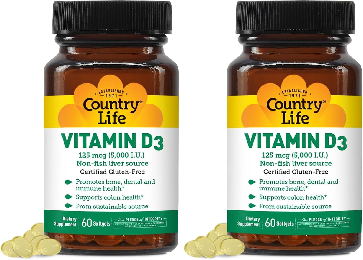 Country Life Vitamin D3 5000 IU - Supports Healthy Bones, Teeth and Immune System - 60 Softgels - görsel 9
