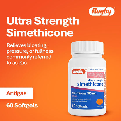 Rugby Ultra Strength Simethicone Gas Relief 180 mg, 60 Softgels