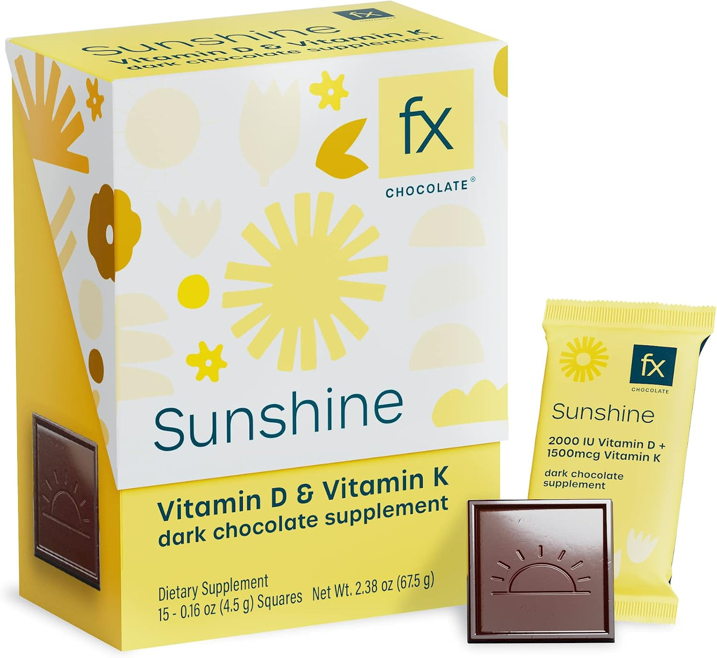 FX Chocolate Sunshine - Vitamin D Sugar-Free Chocolate, 2000 IU D3 with Vitamin K, Keto-Friendly, Box of 15 - görsel 1