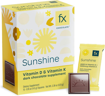 FX Chocolate Sunshine - Vitamin D Sugar-Free Chocolate, 2000 IU D3 with Vitamin K, Keto-Friendly, Box of 15
