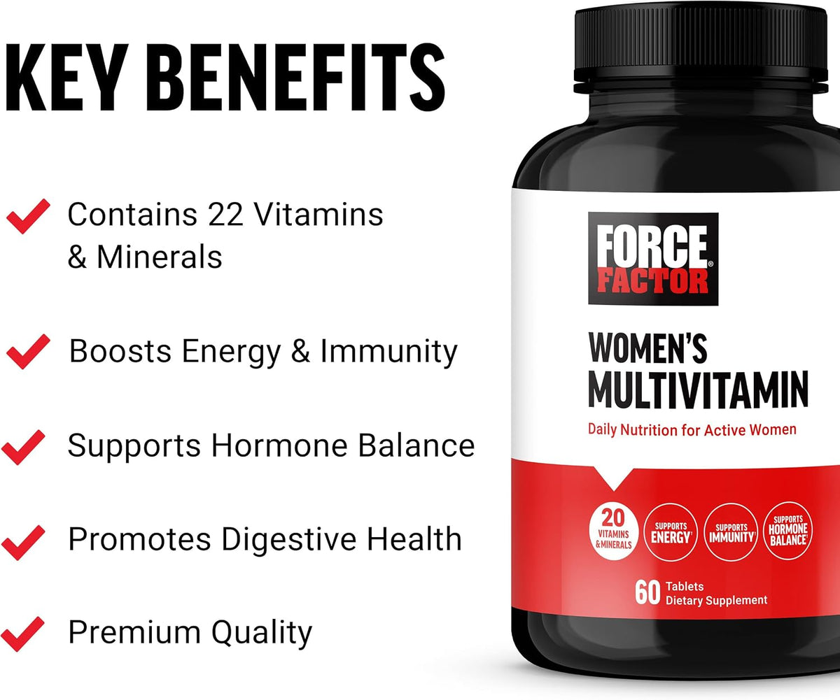 Force Factor Women’s Multivitamin - 20 Vitamins & Minerals for Hormone Balance, Energy, Immunity & Gut Health, 60 Tablets - görsel 2