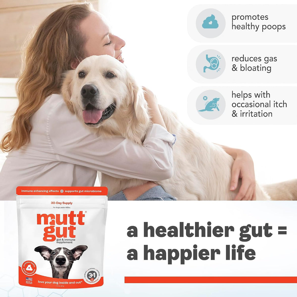 MUTTGUT All Natural 3-in-1 Probiotics for Dogs – Postbiotic Powder Supplement (120g) - görsel 3