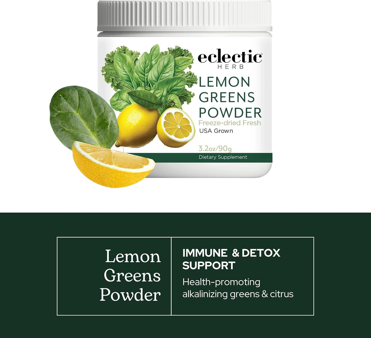 Eclectic Herb Lemon Greens Powder Supplement – Immune & Cleansing Support, Superfood Drink Mix (90 g) - görsel 3