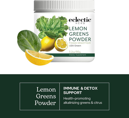 Eclectic Herb Lemon Greens Powder Supplement – Immune & Cleansing Support, Superfood Drink Mix (90 g)