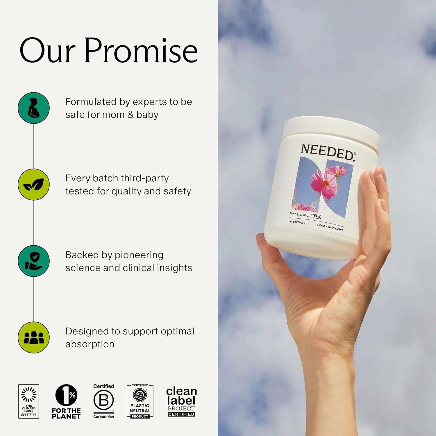 Needed. Prenatal Multi Pro | Multivitamin with Choline Capsules for Prenatal, Pregnancy, Breastfeeding, Postpartum | 30-Day Supply - görsel 6
