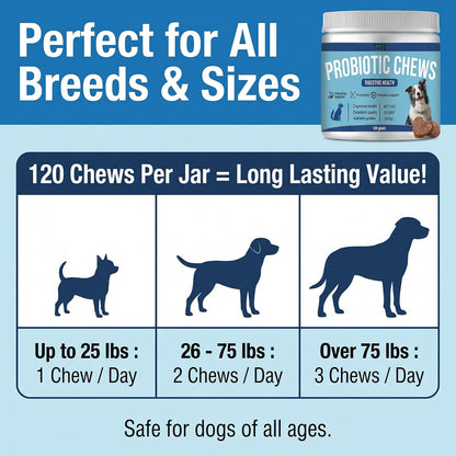 Probiotics for Dogs 120 Chews with Enzymes, Papaya, Pumpkin & Krill Oil