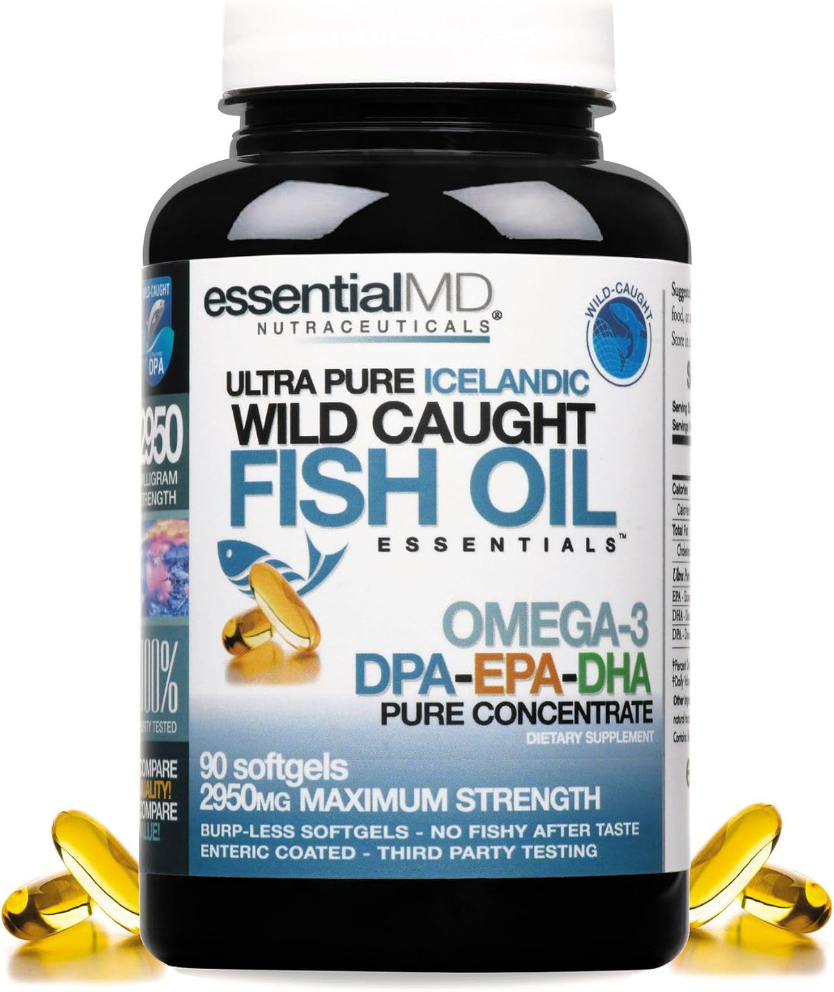 Triple Strength Wild Caught Icelandic Omega-3 Fish Oil Essentials – 2900mg with DPA, EPA & DHA – 90 Softgels – Burp-Free Formula - görsel 1