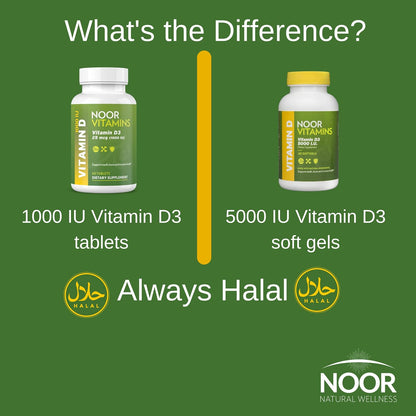 Noor Vitamins Halal Vitamin D3 1000 IU Tablets - 60 Count