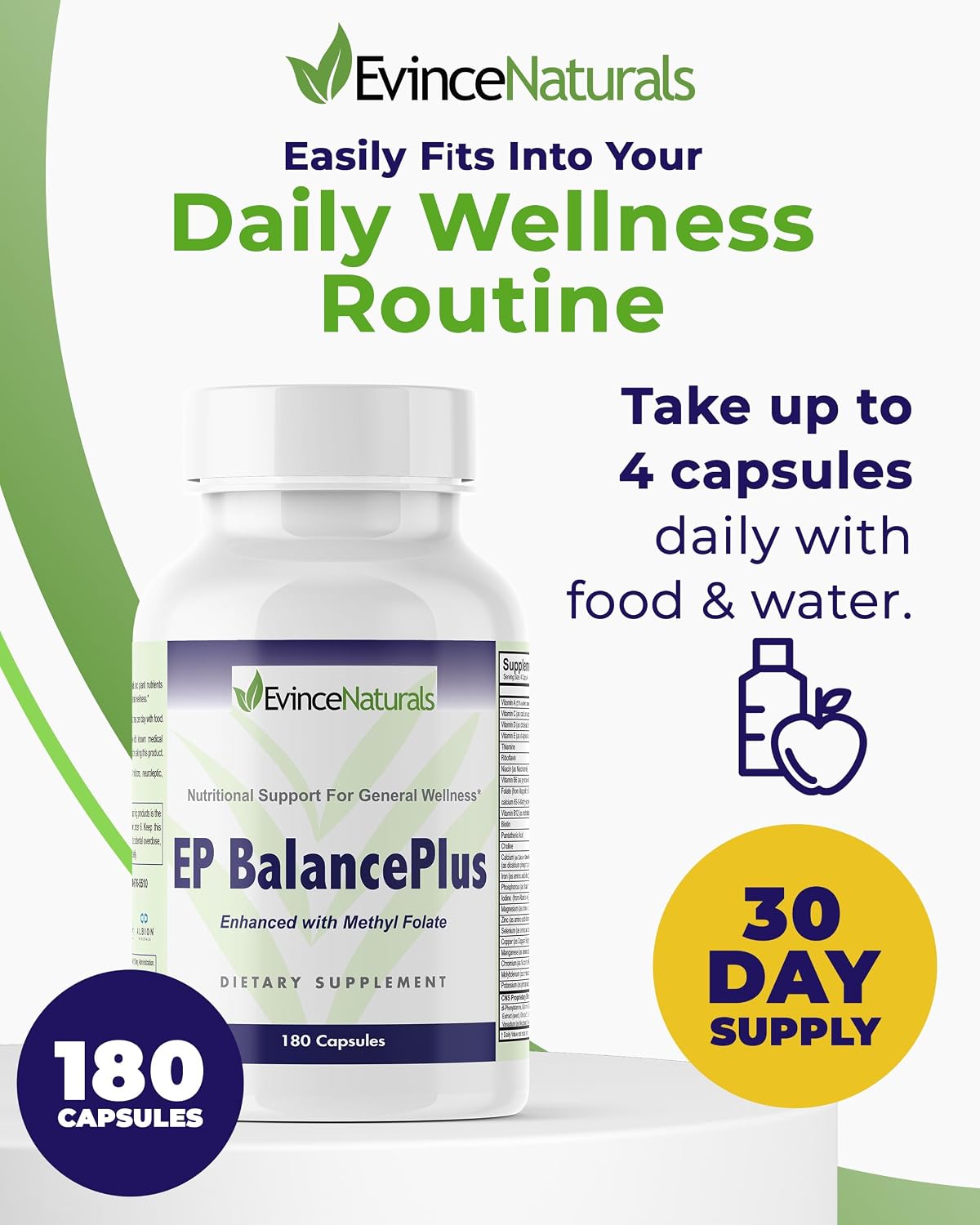 EP BalancePlus Multivitamin for Adults - Multivitamin for Men & Women with Vitamins and Minerals - Methyl Folate & Amino Acids for Nutritional Support - General Wellness Supplement, 180 Capsules - görsel 5