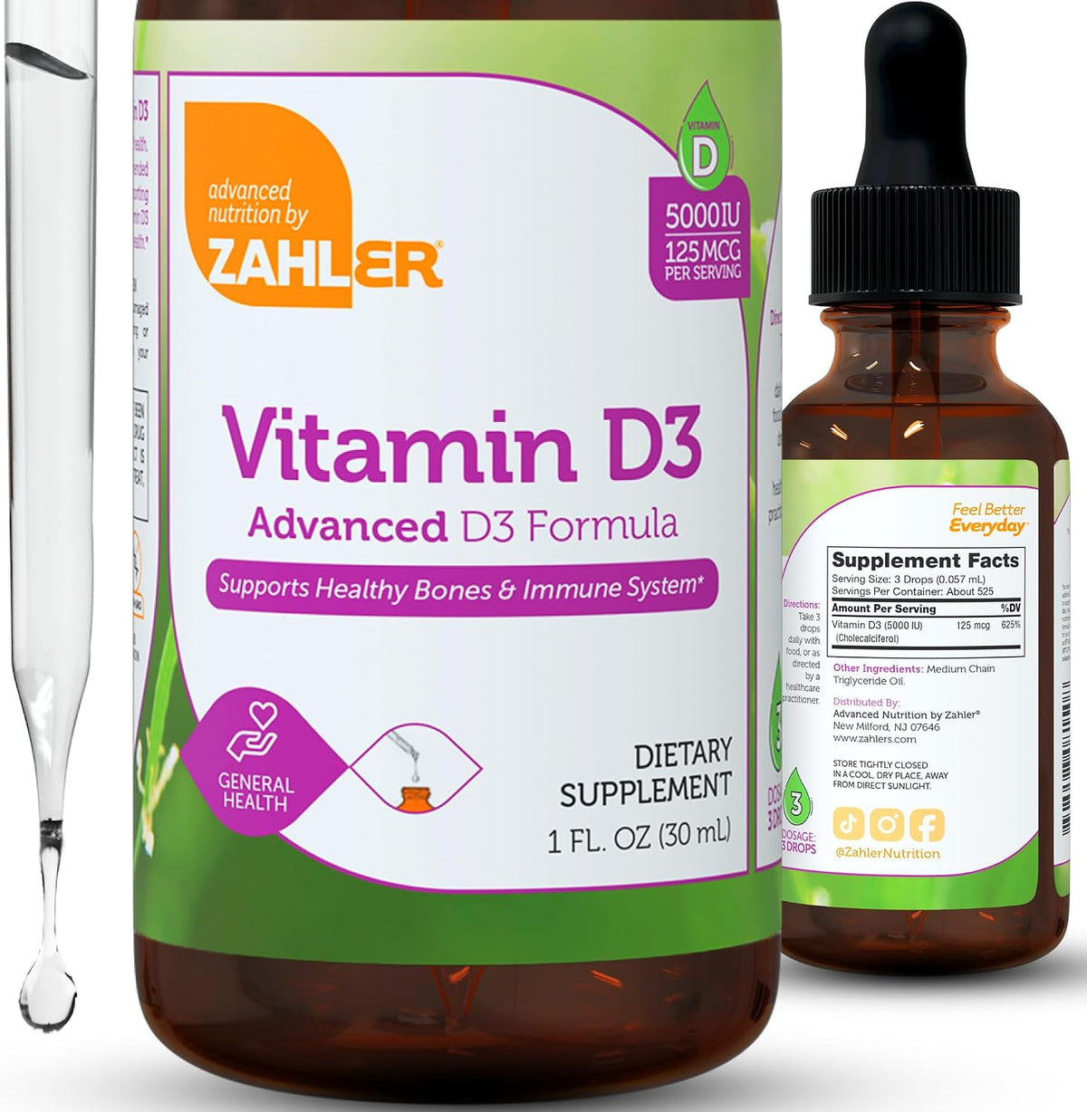 Zahler Liquid Vitamin D3 5000 IU - for Adults Bone & Immune Health (1 fl oz) - görsel 2
