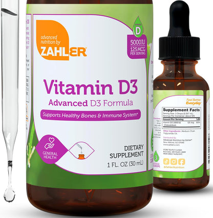 Zahler Liquid Vitamin D3 5000 IU - for Adults Bone & Immune Health (1 fl oz)