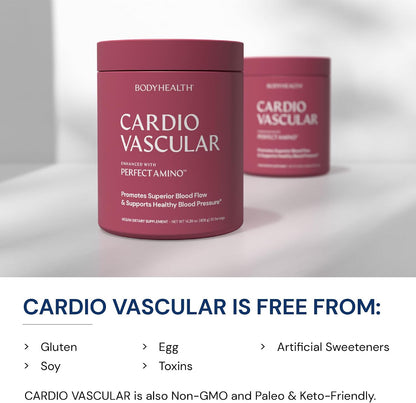 BodyHealth Cardio Vascular with PerfectAmino - Heart Health Supplement with CoQ10, Nicotinamide Riboside, Resveratrol, and D-Ribose - Chocolate Flavour, 30 Servings