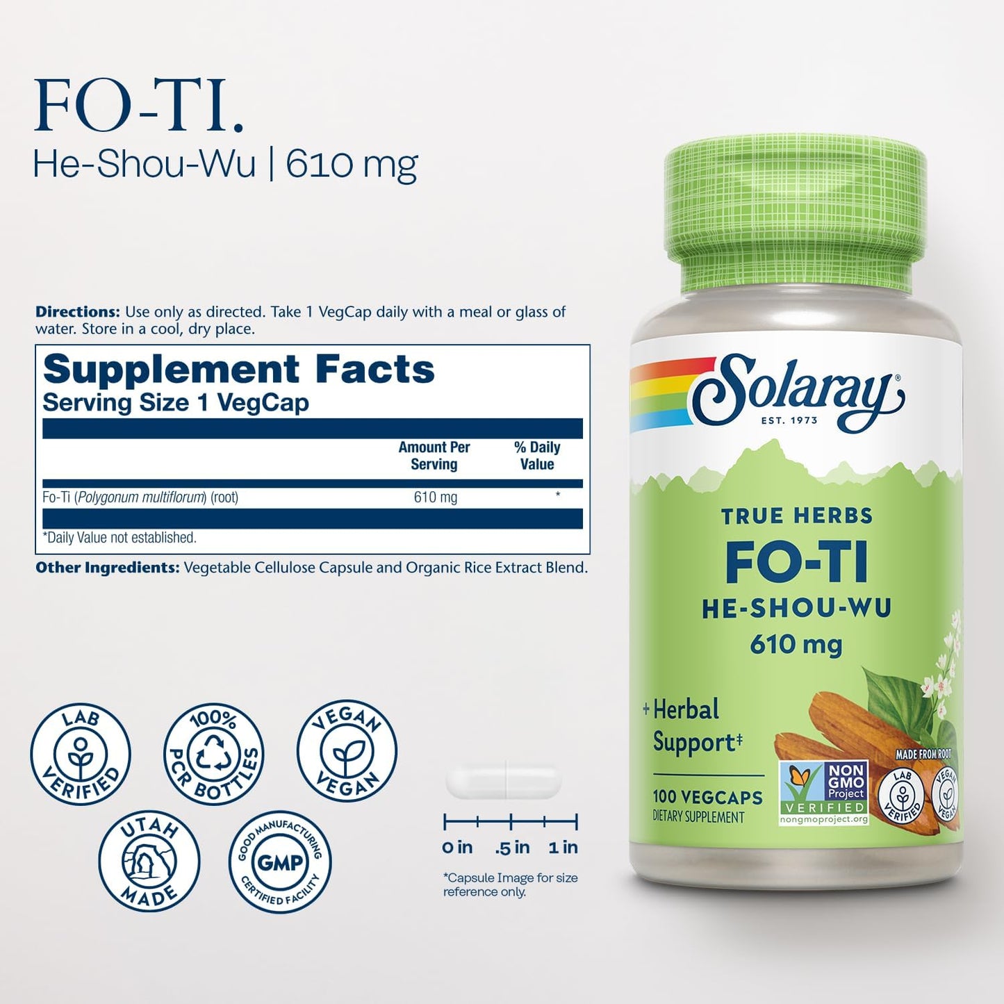 Solaray Fo-Ti Capsules 610 mg - Chinese Herbal Supplement for Men & Women, Vegan & Non-GMO - görsel 2