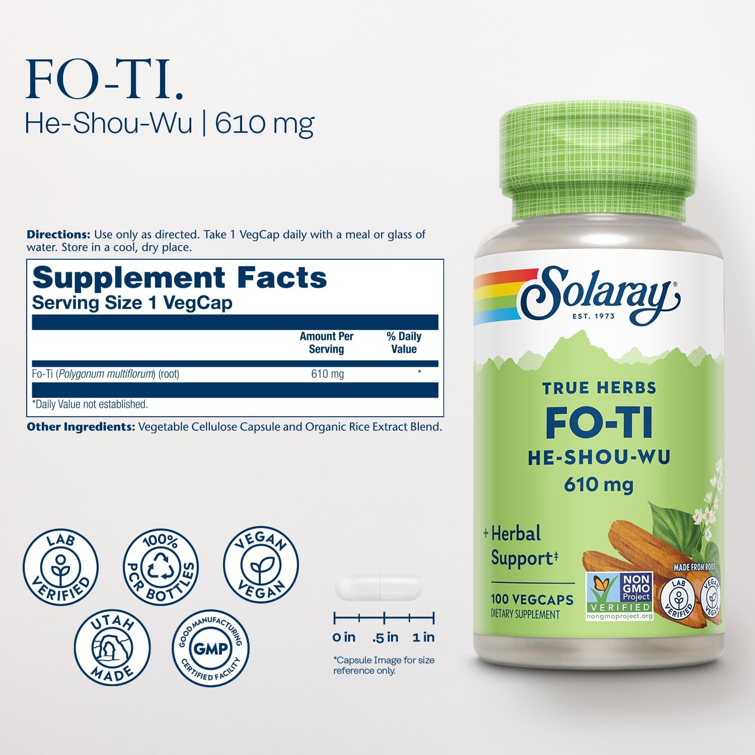 Solaray Fo-Ti Capsules 610 mg - Chinese Herbal Supplement for Men & Women, Vegan & Non-GMO - görsel 2
