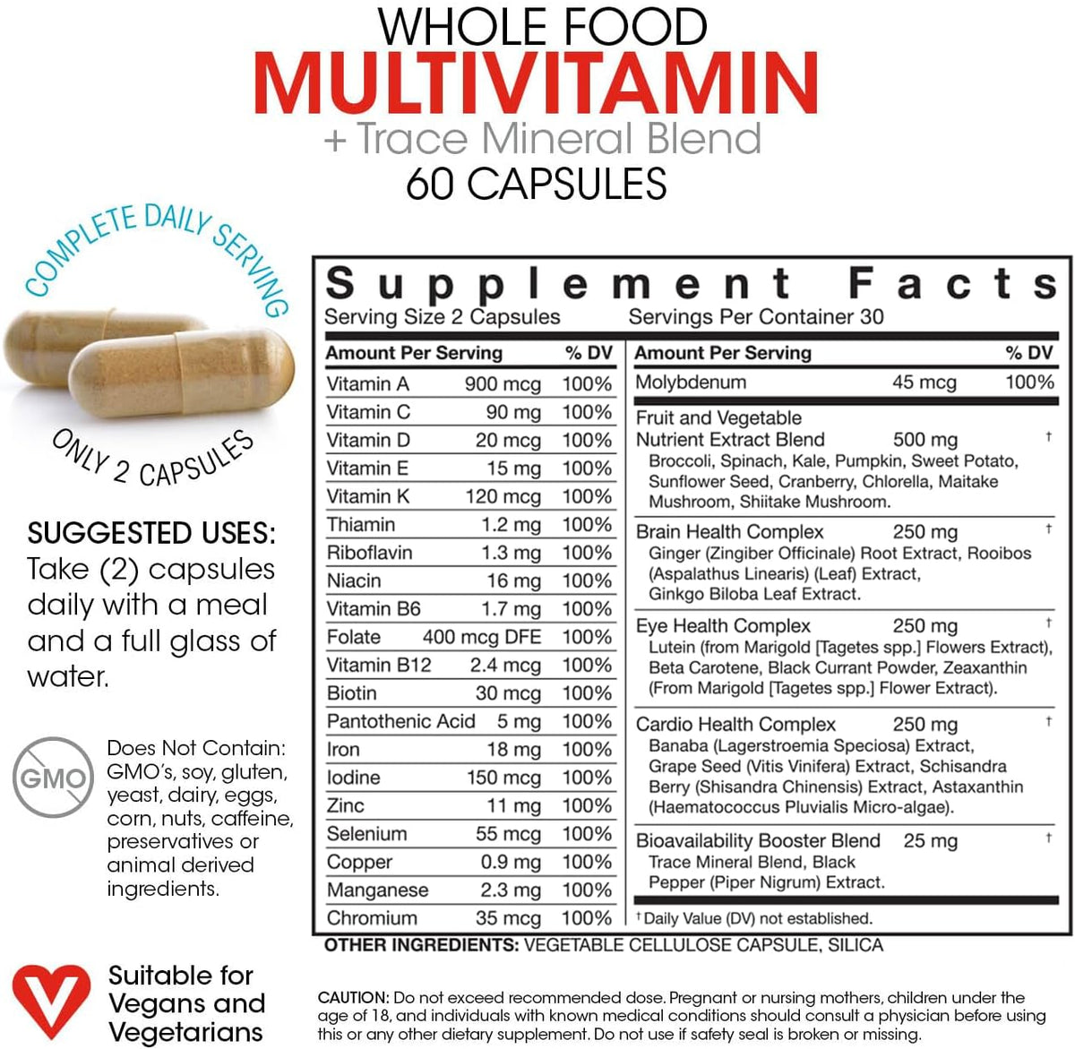 Silver Fern Whole Food Daily Multi Vitamin with Trace Mineral Blend - 4 Bottles - 120 Day Supply - Natural, Non-GM, Vegan, Zero Synthetics - görsel 2