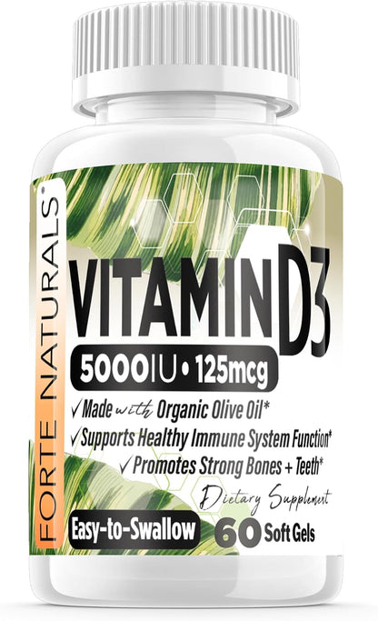 Forte Naturals Vitamin D3 5000 IU - 60 Soft gel capsule Capsules with Organic Olive Oil – Image 2