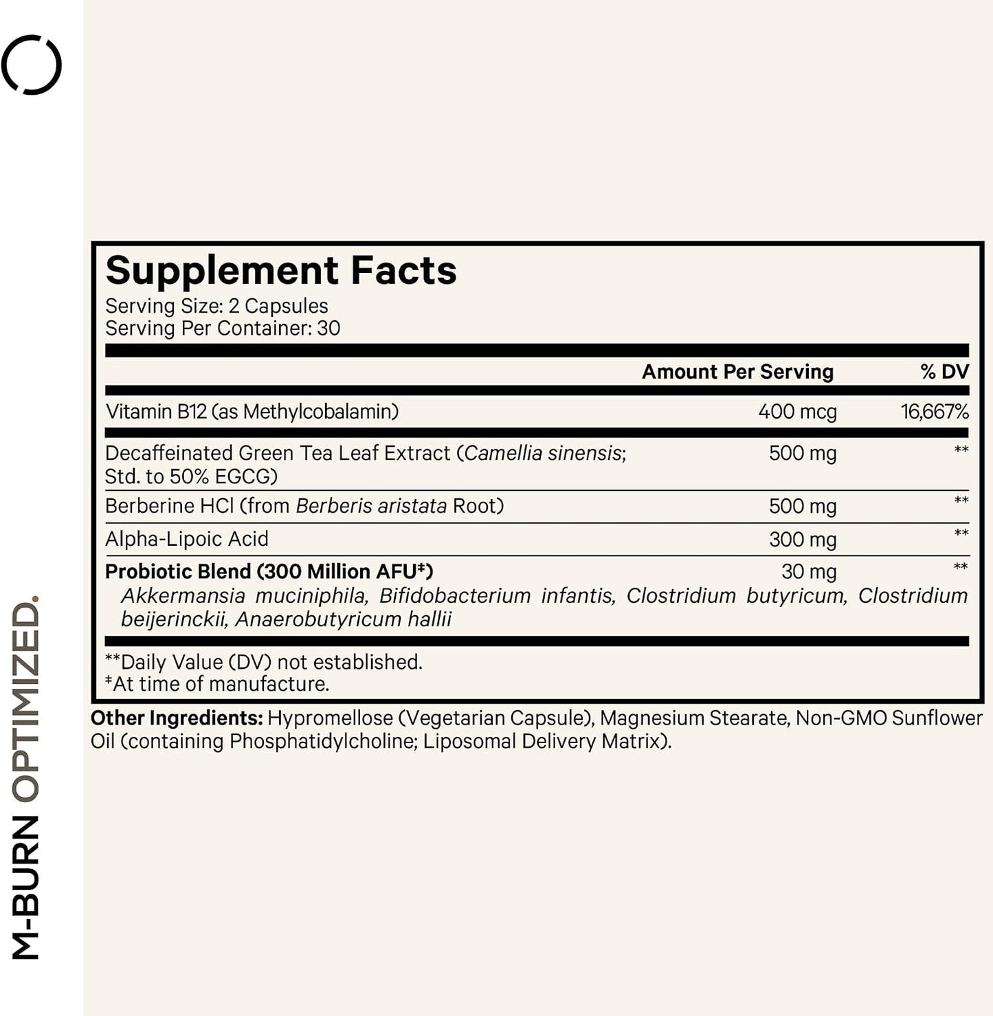 Codeage M-Burn Optimised Supplement - Decaffeinated Green Tea (50% EGCG), Berberine, Akkermansia Probiotic, Vitamin B12 - 60 Capsules - görsel 2