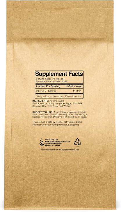 PURE ORIGINAL INGREDIENTS Vitamin C Powder (5 lb) Ascorbic Acid, Non-GMO, Food Supplement