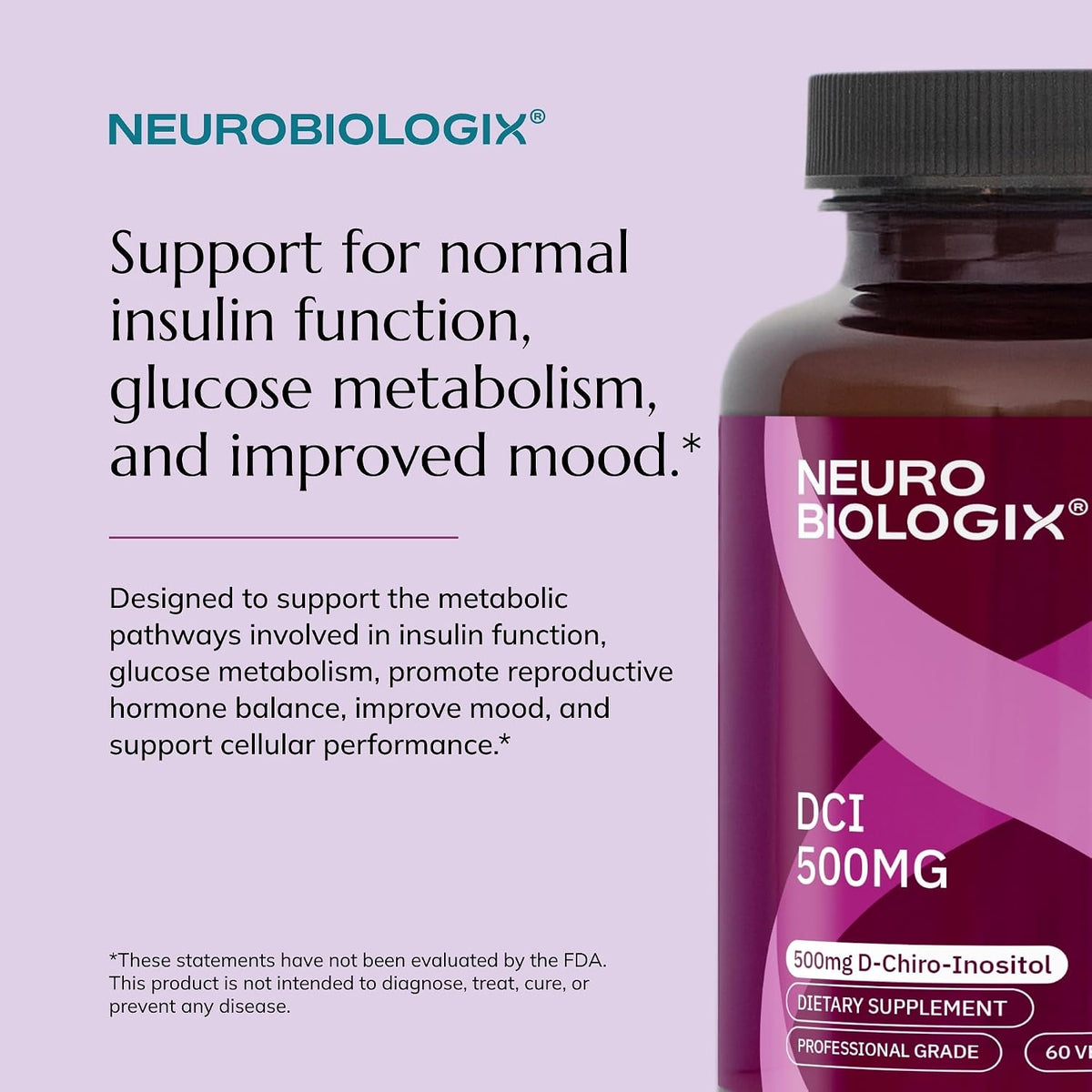 Neurobiologix D-Chiro Inositol 500 mg, High-Potency Inositol Supplement, Supports Metabolic Function & Hormone Balance, Dairy & Gluten-free, Non GMO, 60 Vegetable Capsules - görsel 5