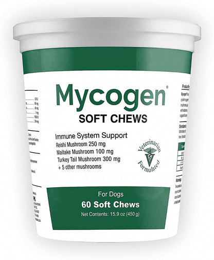 Mycogen Immune Support for Dogs – Beta Glucan, Reishi, Shiitake & Maitake Mushroom Blend – 60 Tasty Liver-Flavoured Soft Chews