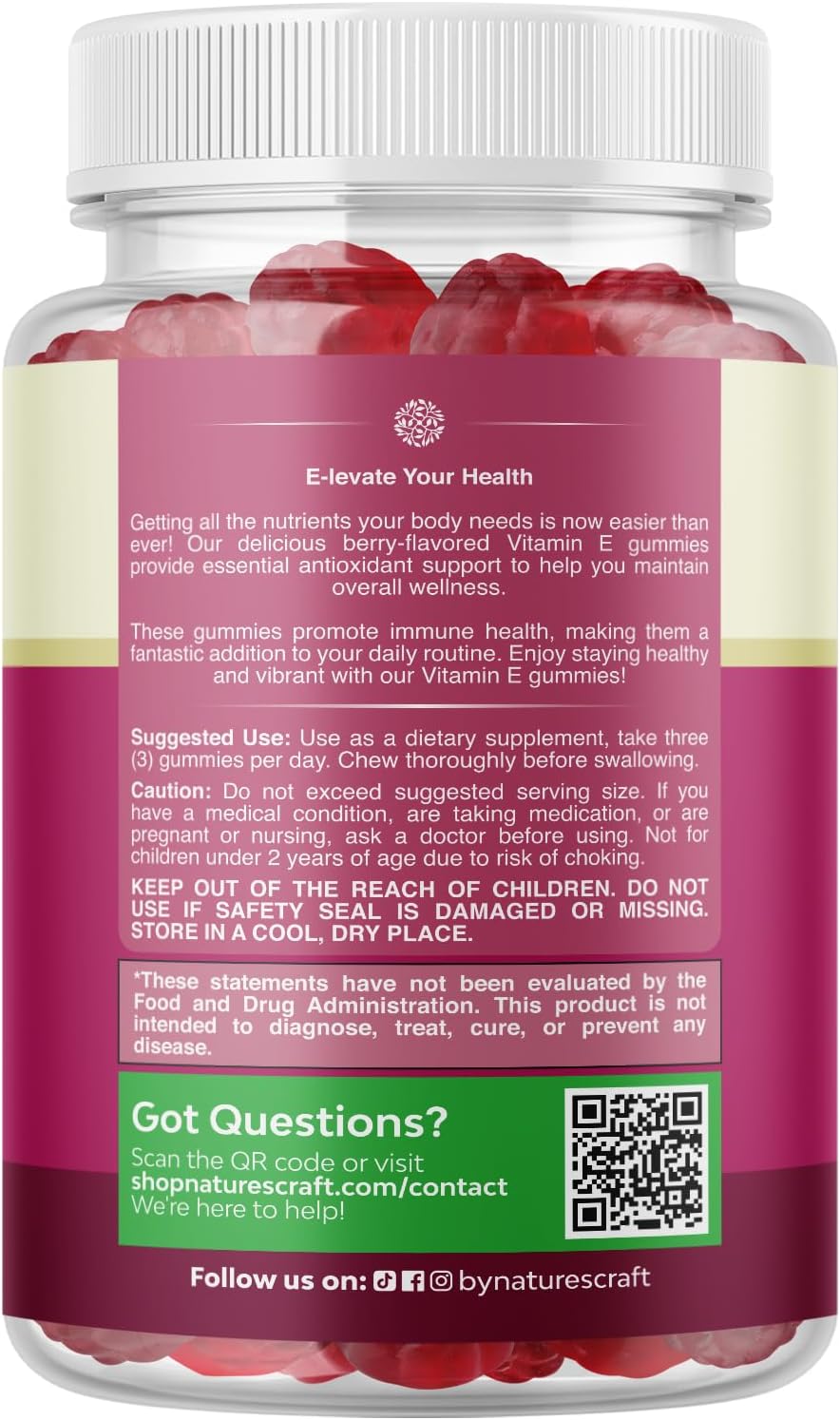Natures Craft Vitamin E Gummies for Skin Care - High-Potency Vitamin E 400 IU Skin Supplement - Delicious & Easy-to-Take Supplement to Promote Health, Immune Support & Cellular Protection 90 Count - görsel 9