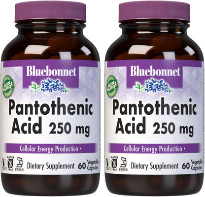 BlueBonnet Nutrition Pantothenic Acid 250 mg – Vitamin B5 Food Supplement, 60 Vegetable Capsules