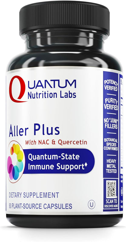 Quantum Nutrition Labs Aller Plus – NAC Food Supplement with Bromelain, Quercetin & Reishi – 90 Vegetarian Capsules