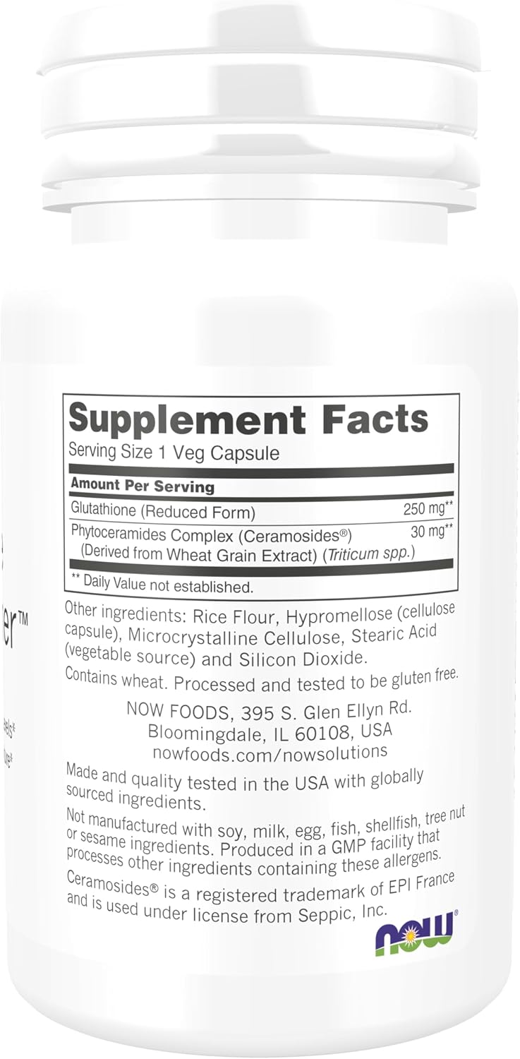 NOW Foods Solutions, Glutathione Skin Brightener with Ceramosides®, Moisturising and Illuminating, 30 Vegetable Capsules - görsel 2