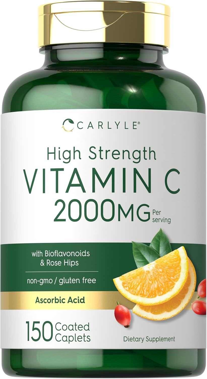 Carlyle Vitamin C 2000mg with Rose Hips - 150 Caplets | Vegetarian, Non-GMO, Gluten-free - görsel 1
