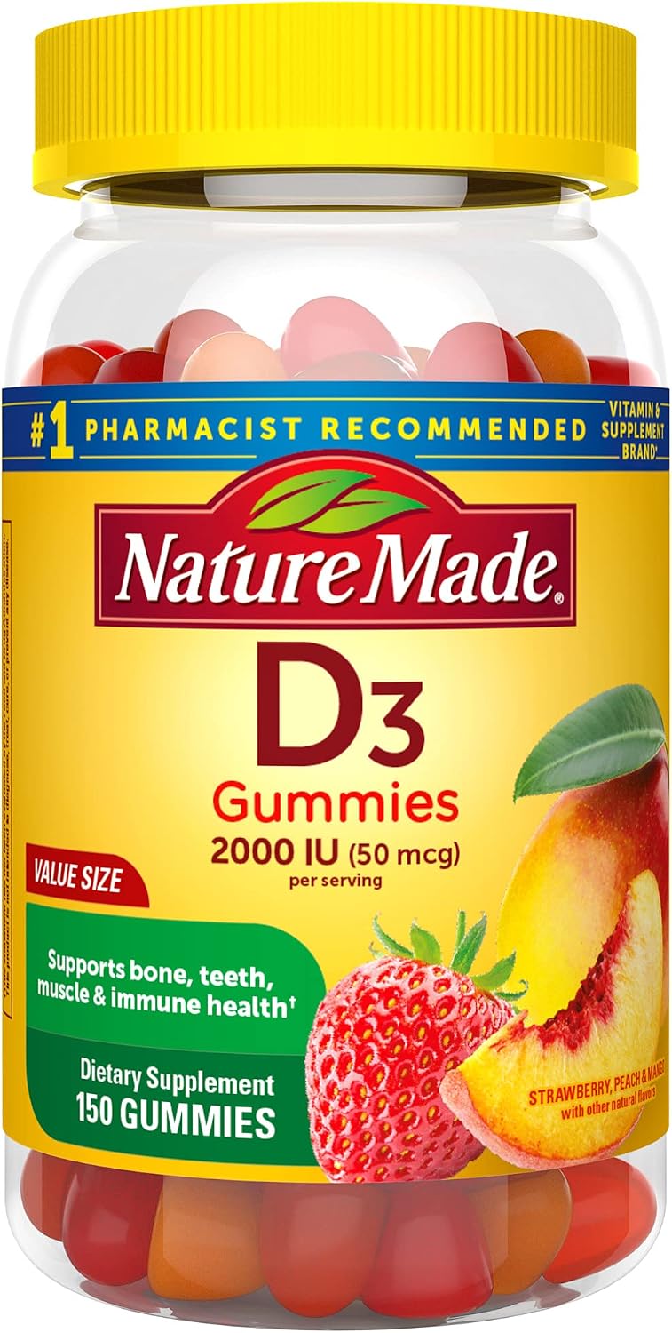 Nature Made Vitamin D3 Gummies - 2000 IU (50 mcg) - 150 Count - Immune and Bone Health - görsel 1