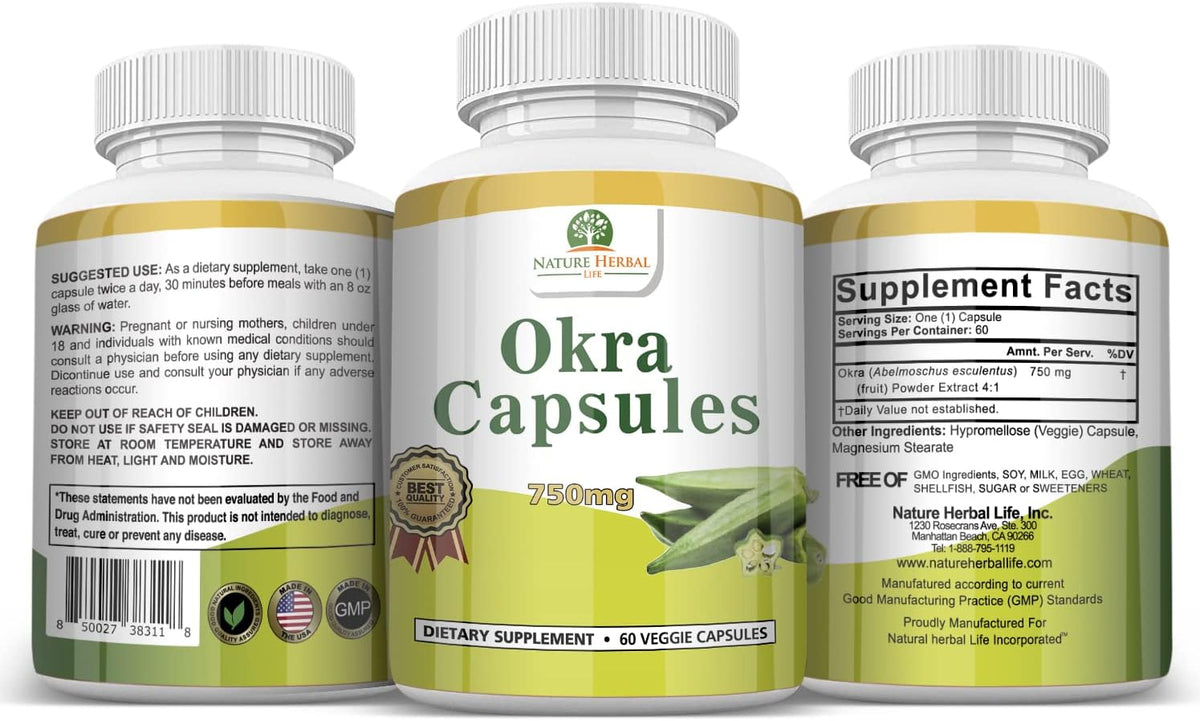 Okra Capsules 750 mg - 180 Vegetarian Capsules - Nature Herbal Life - görsel 2