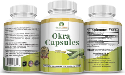 Okra Capsules 750 mg - 180 Vegetarian Capsules - Nature Herbal Life