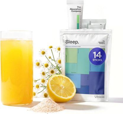 Sleep Aid Powder with Liposomal Saffron, Magnesium & PharmaGABA - Melatonin-Free Natural Supplement (Camomile Lemonade, 7 Sticks)