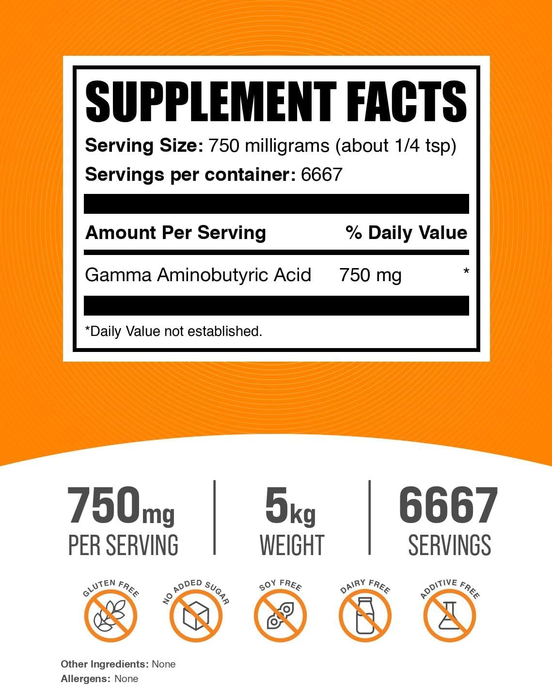 BulkSupplements.com Gamma Aminobutyric Acid Powder - GABA Supplement, 750mg per Serving, 5kg - görsel 2