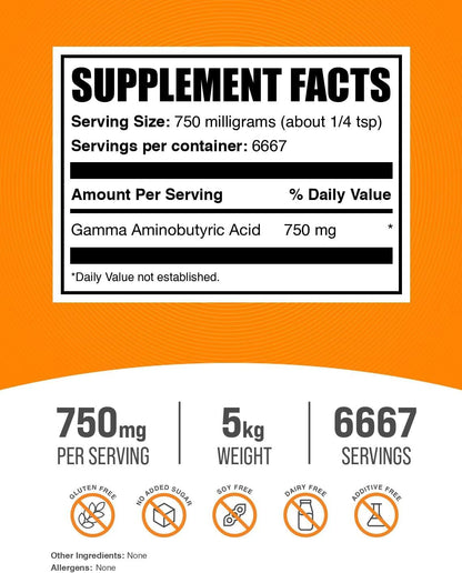 BulkSupplements.com Gamma Aminobutyric Acid Powder - GABA Supplement, 750mg per Serving, 5kg