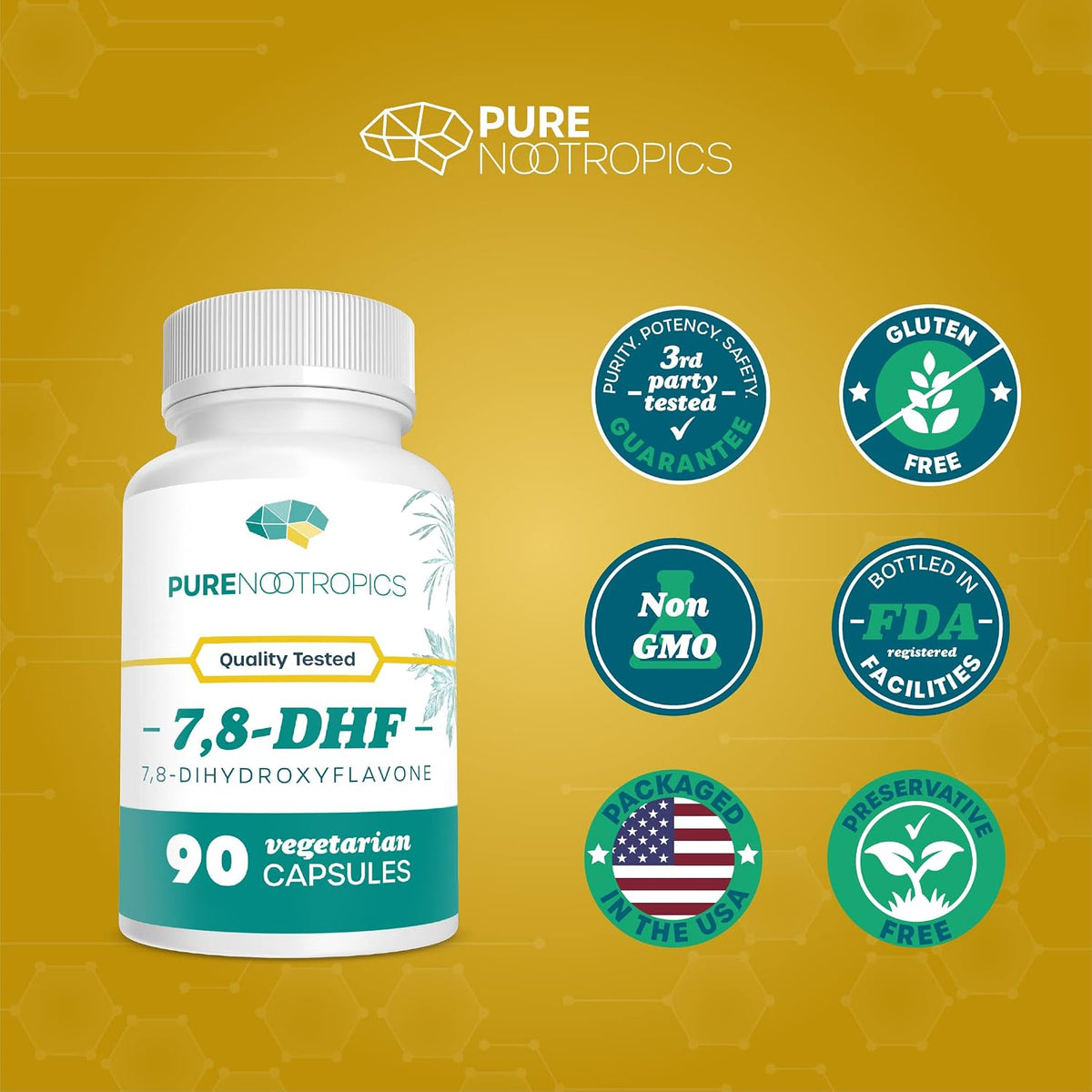 Pure Nootropics 7,8-DHF (7,8-Dihydroxyflavone) Capsules | 25 mg | 90 Vegetarian Capsules - görsel 4