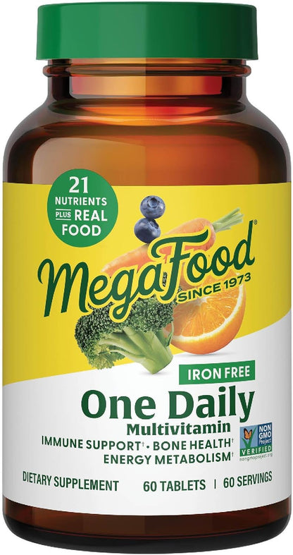 MegaFood One Daily Iron Free Multivitamin - Real Food, Non-GM, Vegetarian - 90 Tablets