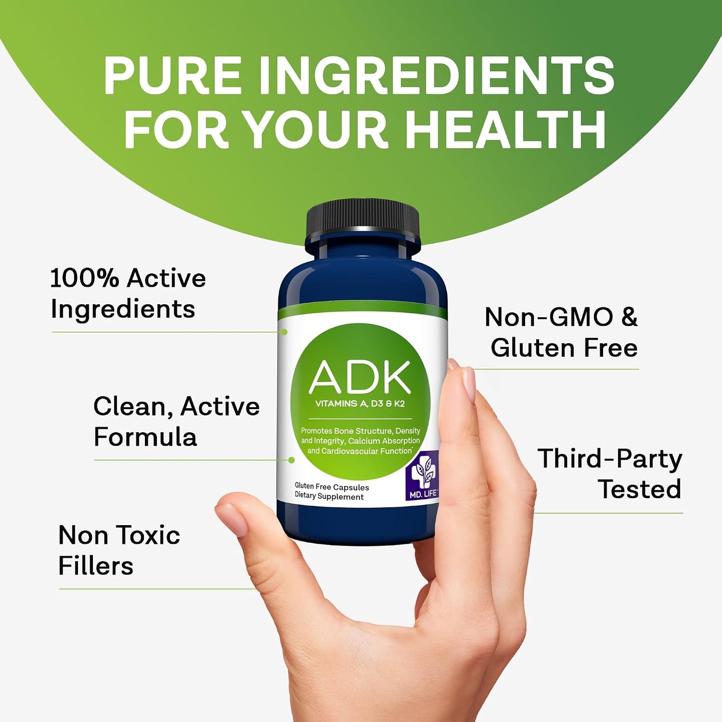 MD.LIFE ADK Vitamin Supplement – Vitamin D3, K2 and A Complex – 90 Capsules - görsel 7