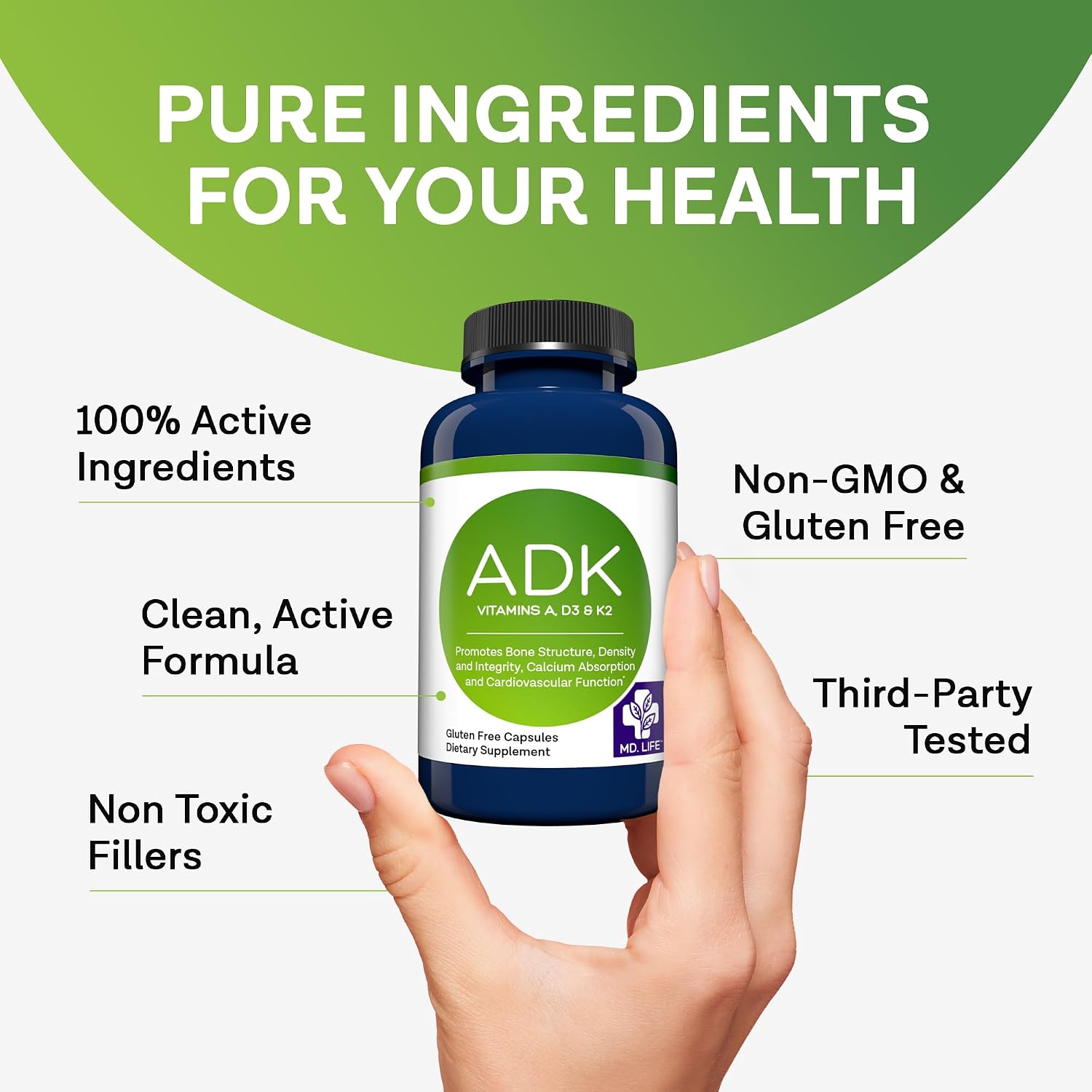 MD.LIFE ADK Vitamin Supplement – Vitamin D3, K2 and A Complex – 90 Capsules - görsel 7