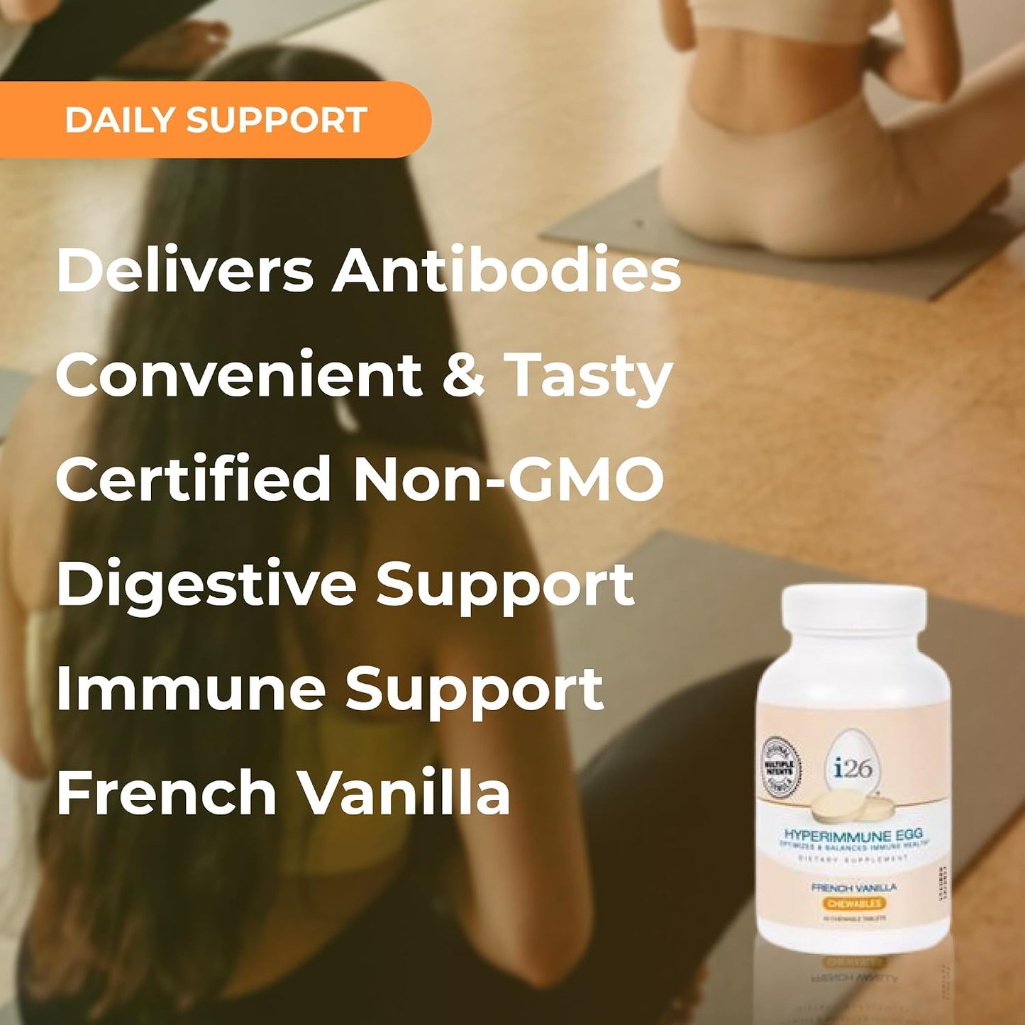 Youngevity i26 Hyperimmune Egg IgY Max French Vanilla Chewable Tablets - Bone, Gut & Immune Support (45 Count) - görsel 4