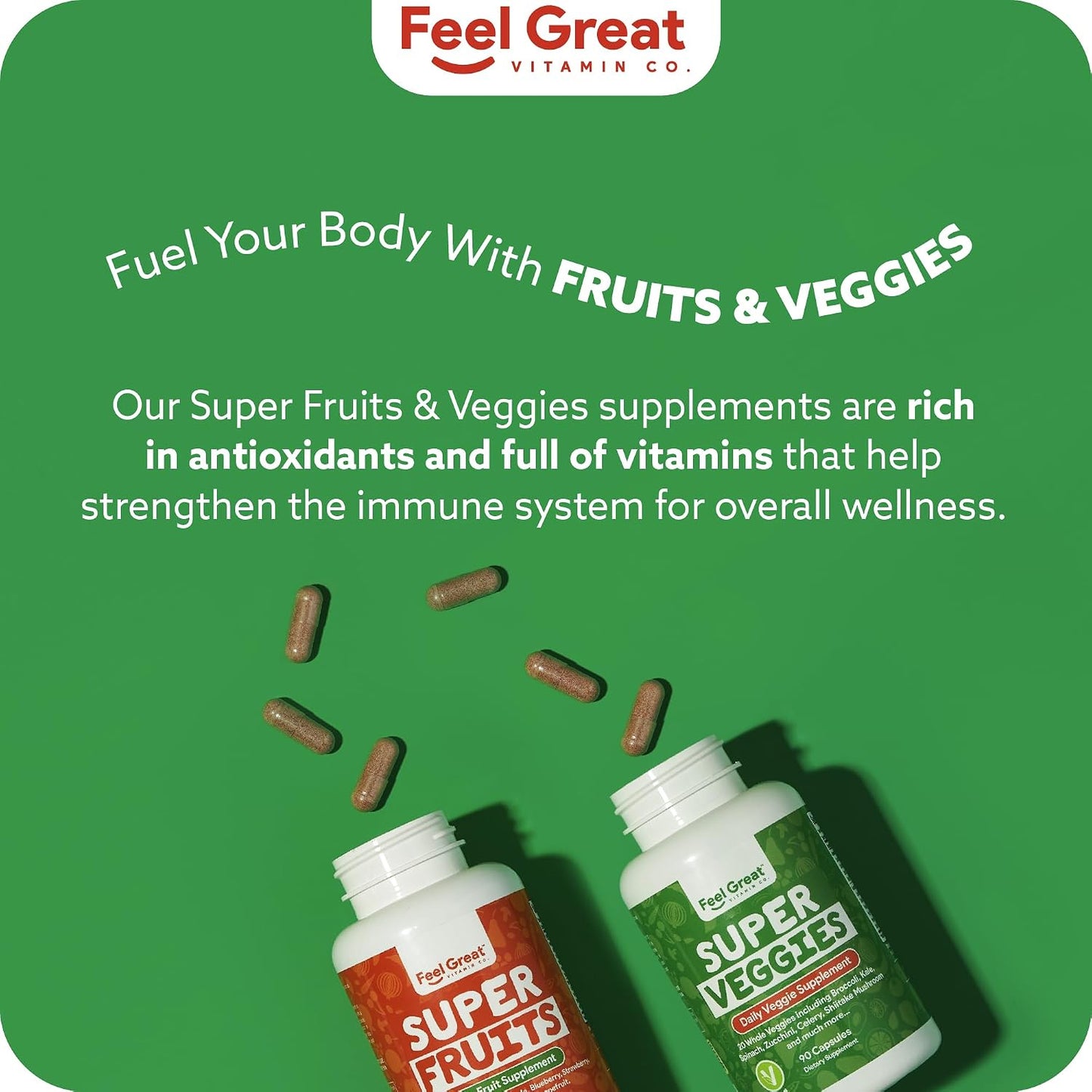 Feel Great Fruit and Vegetable Supplements | 20+ Super Reds & Greens for Natural Energy Support | Vegan Fruit and Veg Capsules | 2 Pack of 90 Capsules Each - görsel 5
