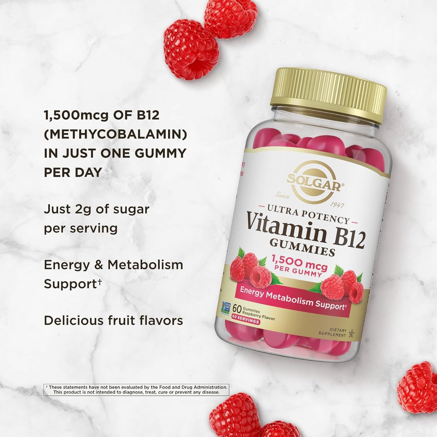 Solgar Methyl B12 Gummies - 1500µg Ultra Potency, Raspberry Flavour, Vegan & Gluten-Free - 60 Gummies - görsel 5